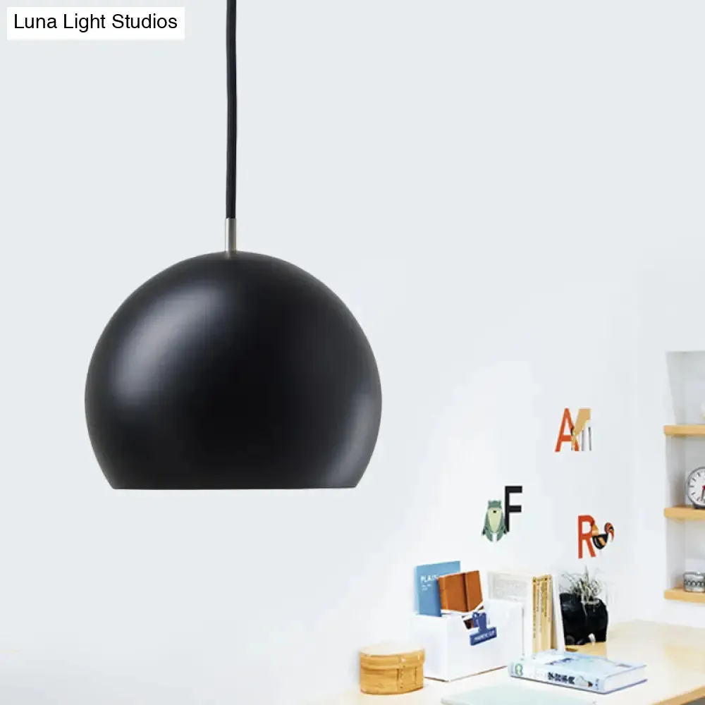 Hemispherical Small Pendant Light: Stylish Metal Single Bulb Hanging Lamp for Bedroom (Black)