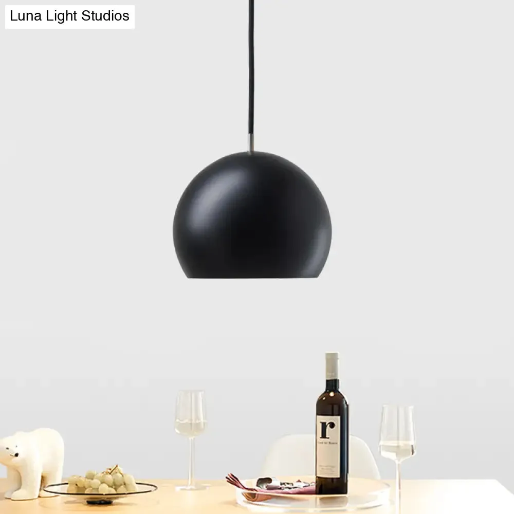 Hemispherical Small Pendant Light: Stylish Metal Single Bulb Hanging Lamp for Bedroom (Black)