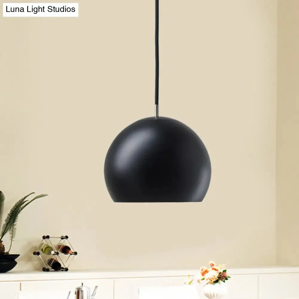 Hemispherical Small Pendant Light: Stylish Metal Single Bulb Hanging Lamp for Bedroom (Black)