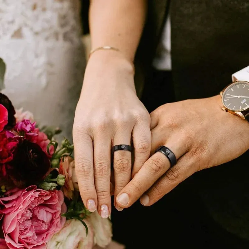 His and Her Tungsten with Engraved Crown King and Queen Couple Ring Set