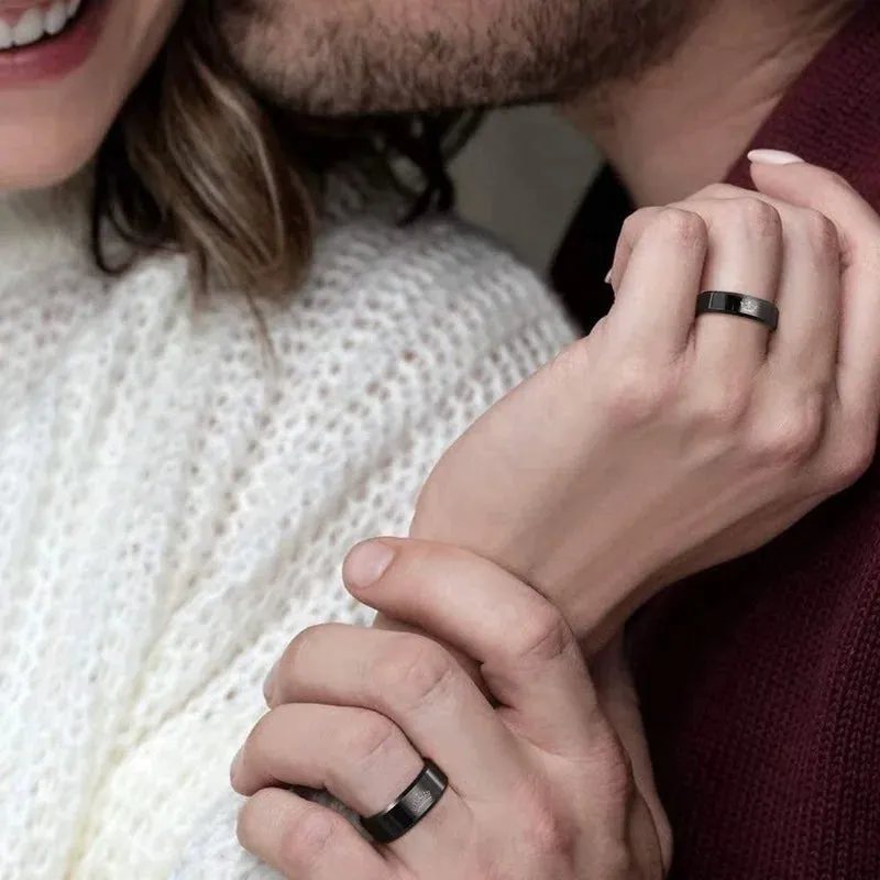 His and Her Tungsten with Engraved Crown King and Queen Couple Ring Set