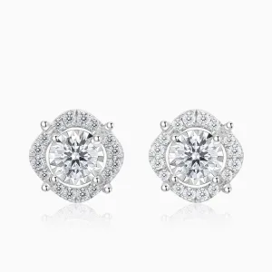 Hollow Halo Diamond Gold Earring Studs