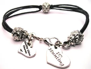 I Love Hunting Heart Beaded Black Cord Bracelet