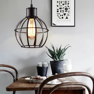 Industrial Black Metal Pendant Light with Cage Shade - Ideal for Restaurants