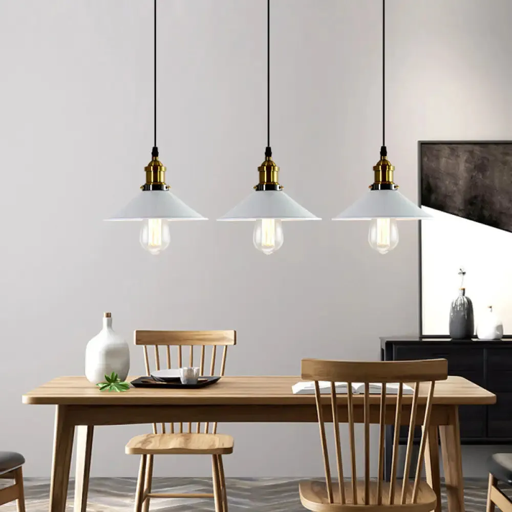 Industrial Metal Cone Pendant Light with Green/Grey Shade for Restaurants - 1-Light Hanging Lamp