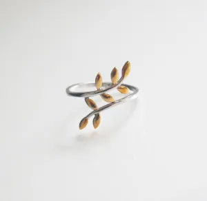 Leaf Ring, .925 sterling silver two tone luxury ring