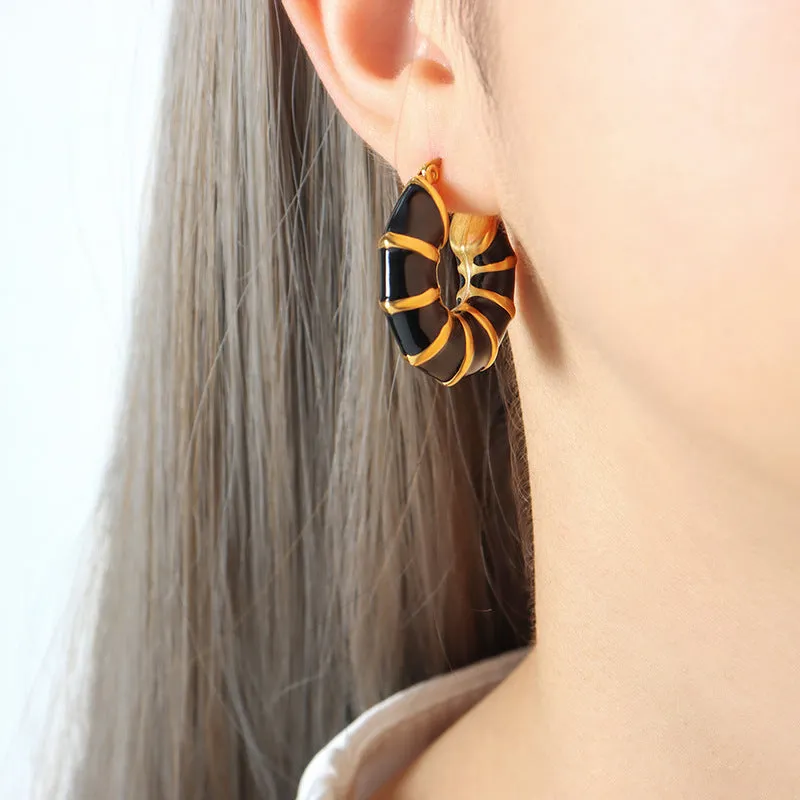 Luxurious Celebrity Earrings with Enamel Coating and U-Shaped Design