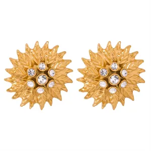 Luxurious Gold-Plated Zircon Flower Earrings in Titanium Steel