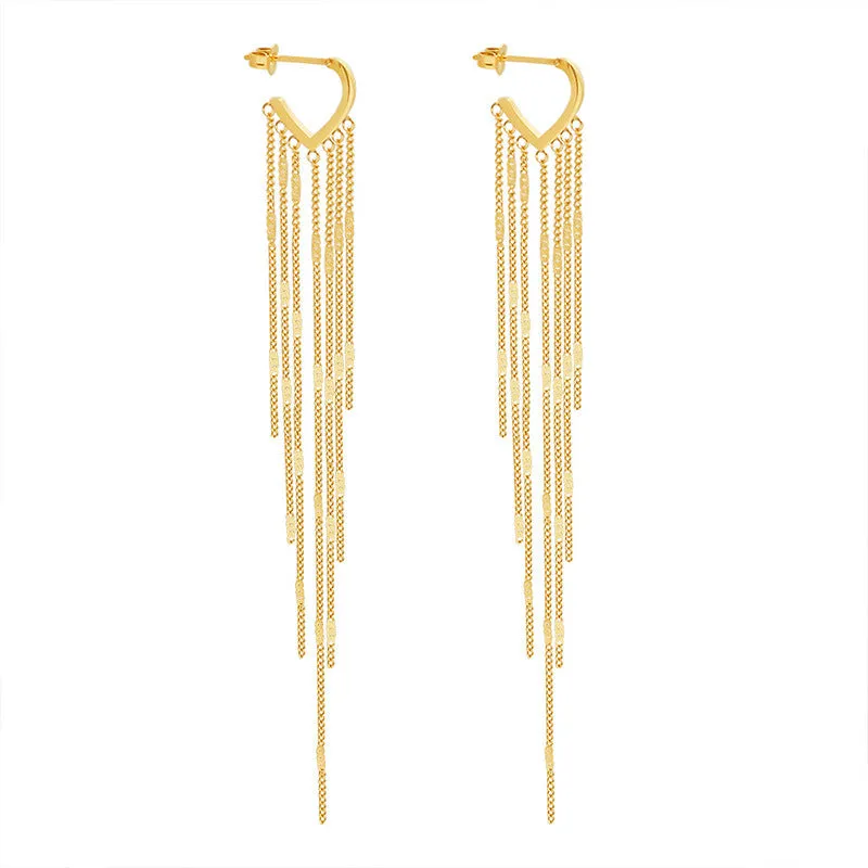 Luxurious Korean Style Long Fringe Earrings with Titanium Steel Ear Jewelry