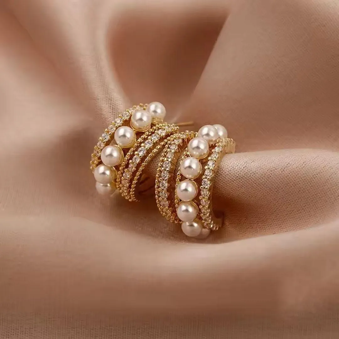 Luxurious Pearl and Diamond Hoop Earrings