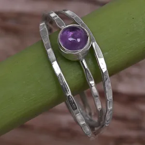 Magical Essence in Purple Amethyst and Sterling Silver Solitaire Ring from Indonesia