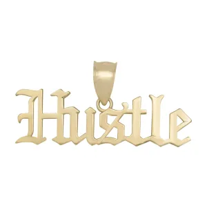 Old English Script "Hustle" Pendant Solid 10K Yellow Gold