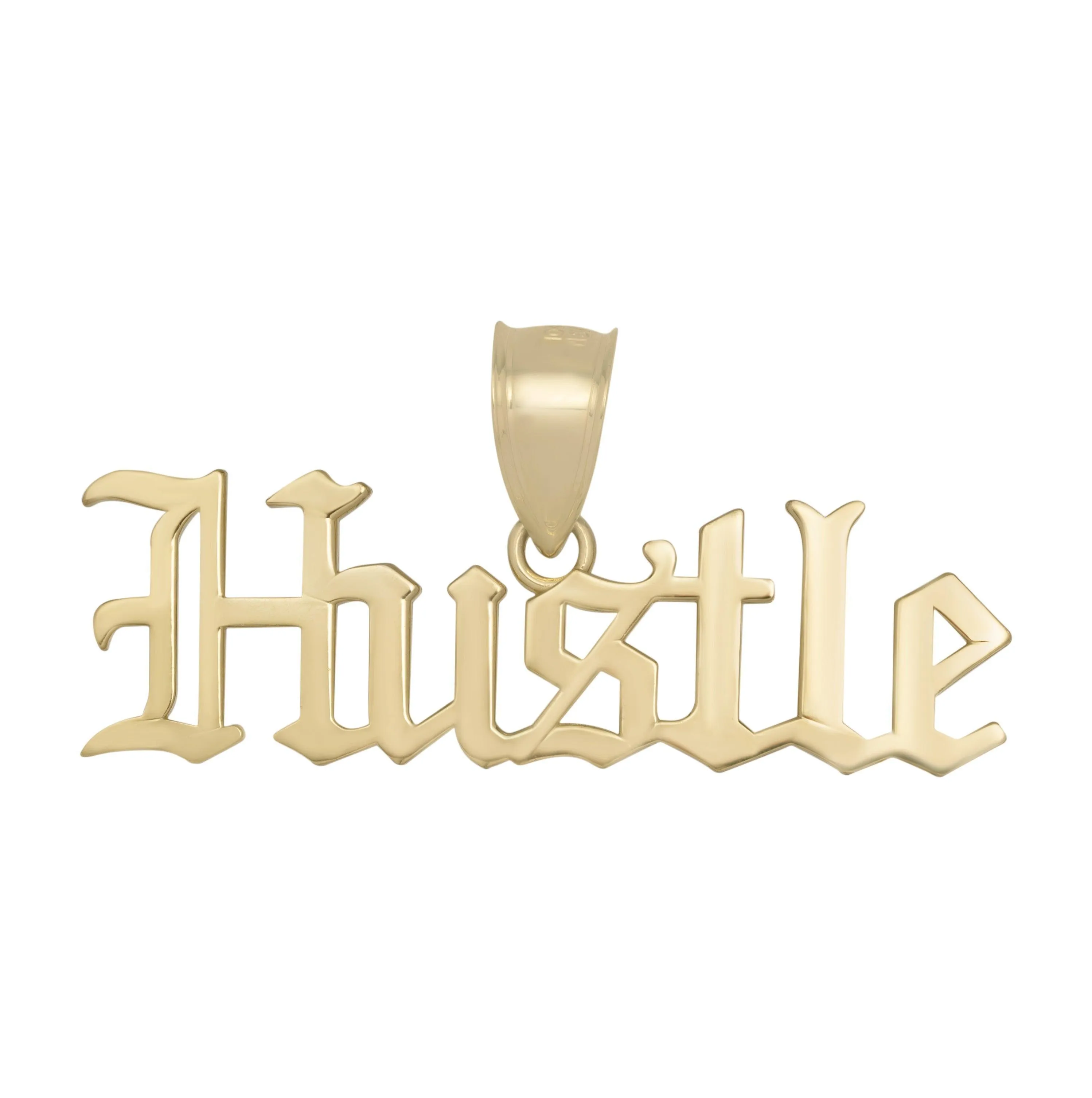 Old English Script "Hustle" Pendant Solid 10K Yellow Gold