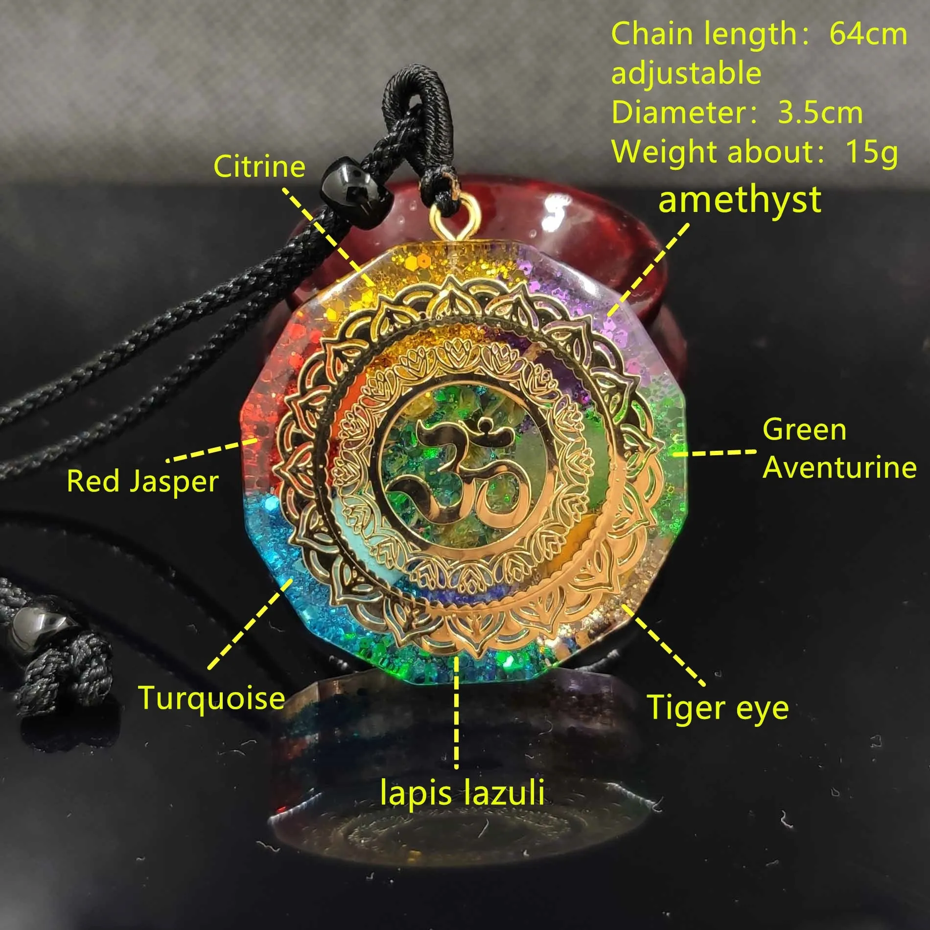 Orgonite Pendant Om Symbol Necklace Chakra Healing Energy Necklace Meditation Jewelry