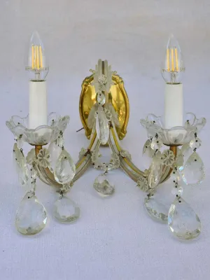 Pair of mid-century French crystal appliques - two lights 11½"