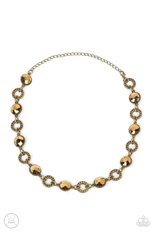 Paparazzi Necklace ~ Rhinestone Rollout - Brass