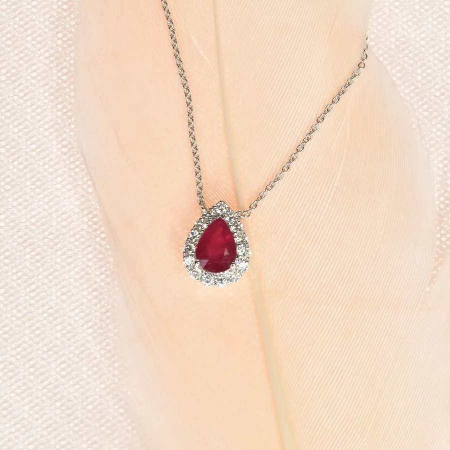 Pear Ruby Halo Necklace