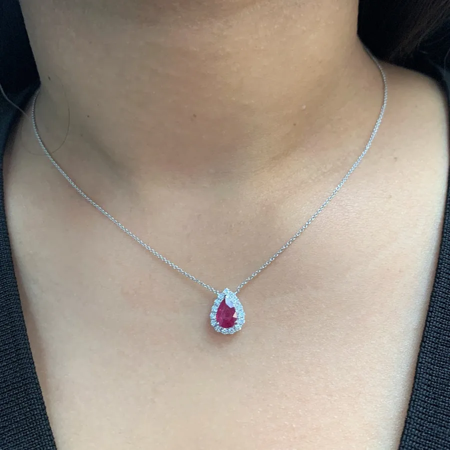 Pear Ruby Halo Necklace