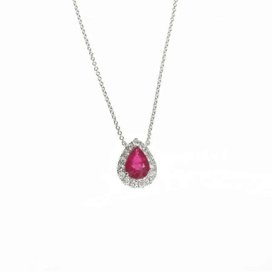 Pear Ruby Halo Necklace