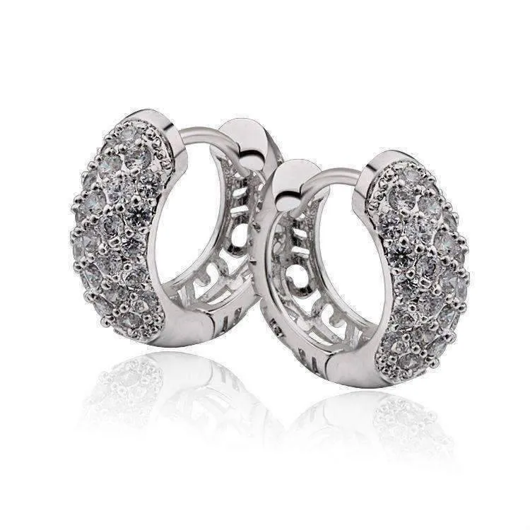 Petite Diamond Pave Platinum Filigree Hoop Earrings Special Occasion