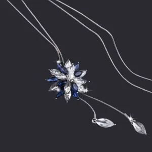 Premium Design zinc Metal Y-Necklace with Zircon Snowflake Pendant