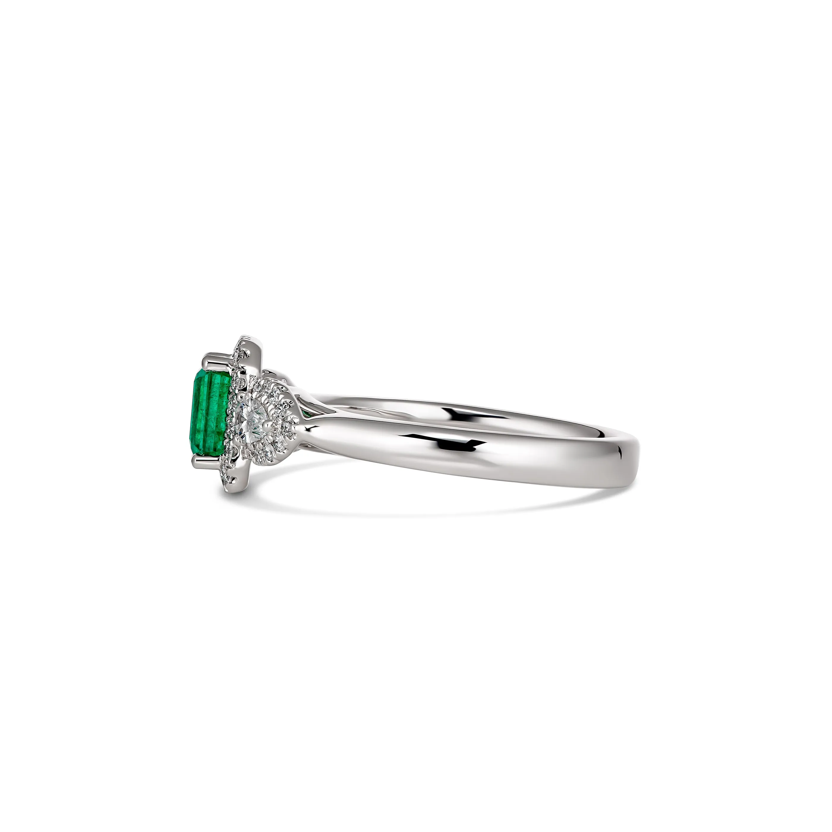 Regal Collection® Emerald Cut Emerald Gemstone Three Stone Ring | White Gold