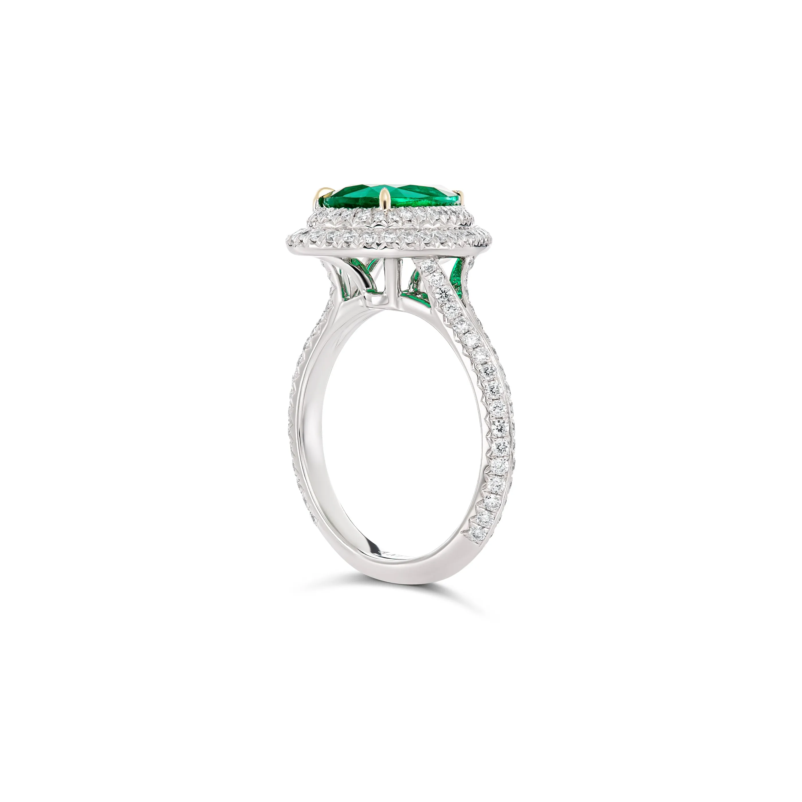 Regal Collection® Pear Cut Emerald Gemstone Double Halo | Platinum