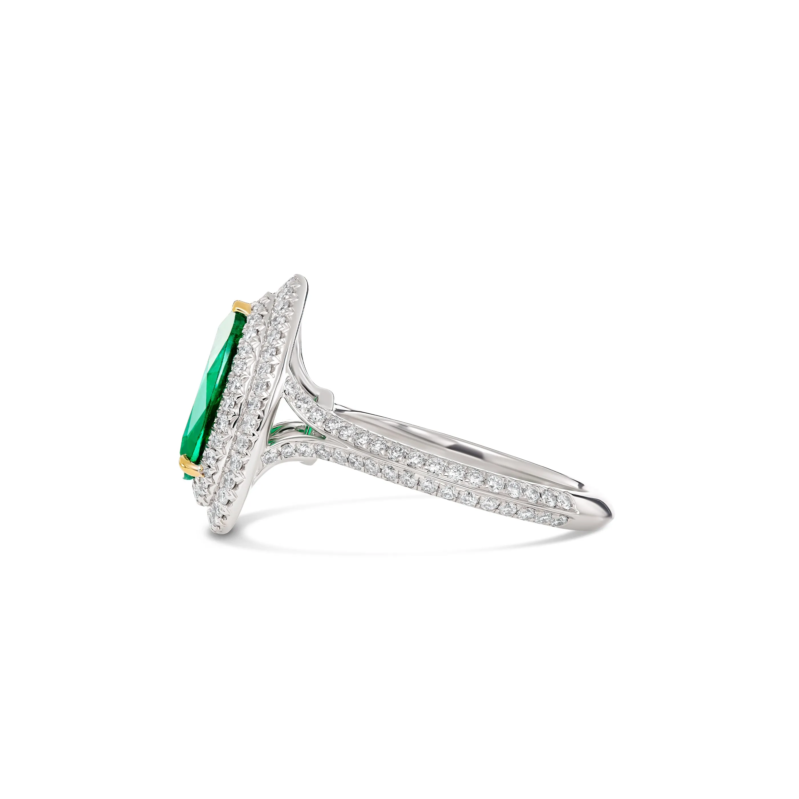 Regal Collection® Pear Cut Emerald Gemstone Double Halo | Platinum