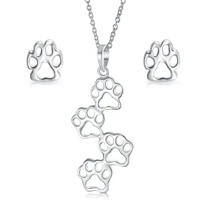 Rose Gold Dog Bone Charm Pendant Necklace with Paw Prints in Sterling Silver