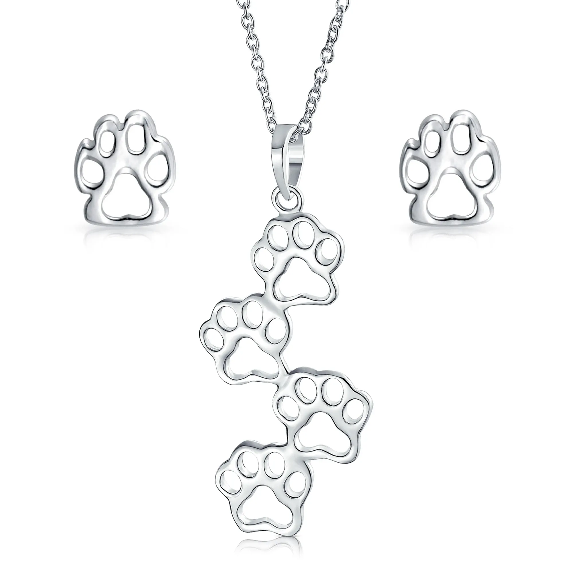 Rose Gold Dog Bone Charm Pendant Necklace with Paw Prints in Sterling Silver