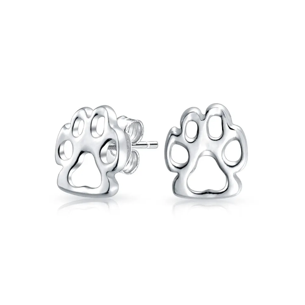 Rose Gold Dog Bone Charm Pendant Necklace with Paw Prints in Sterling Silver