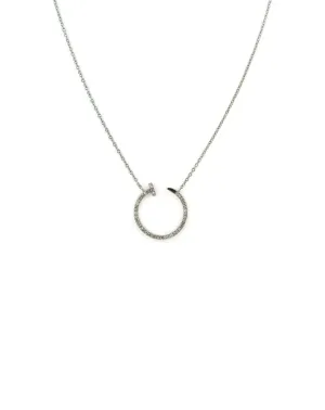 Silver Diamond Round Nail Necklace