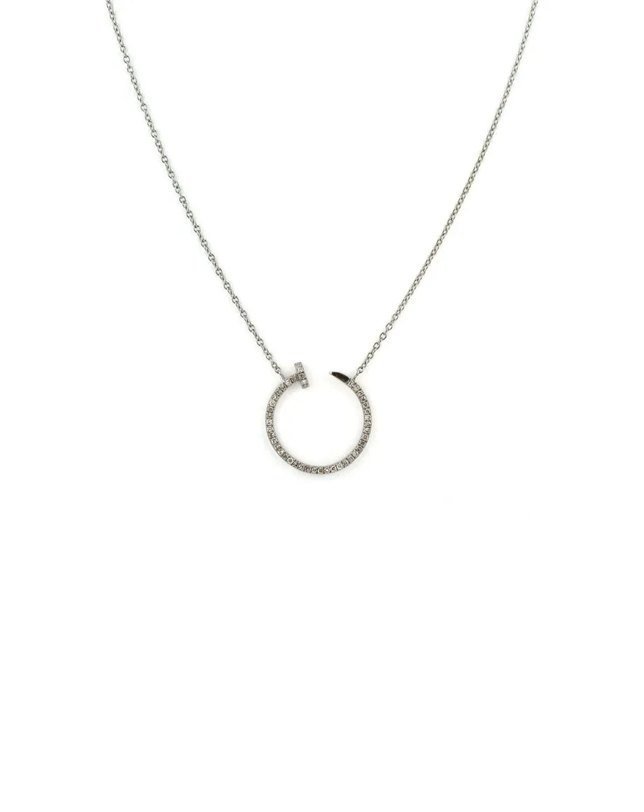 Silver Diamond Round Nail Necklace