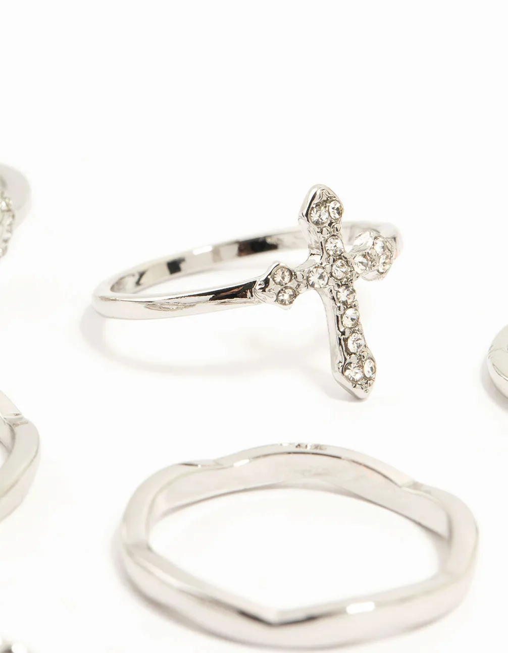 Silver Plated Gothic Cross & Twisted Stacking Rings 12-Pack