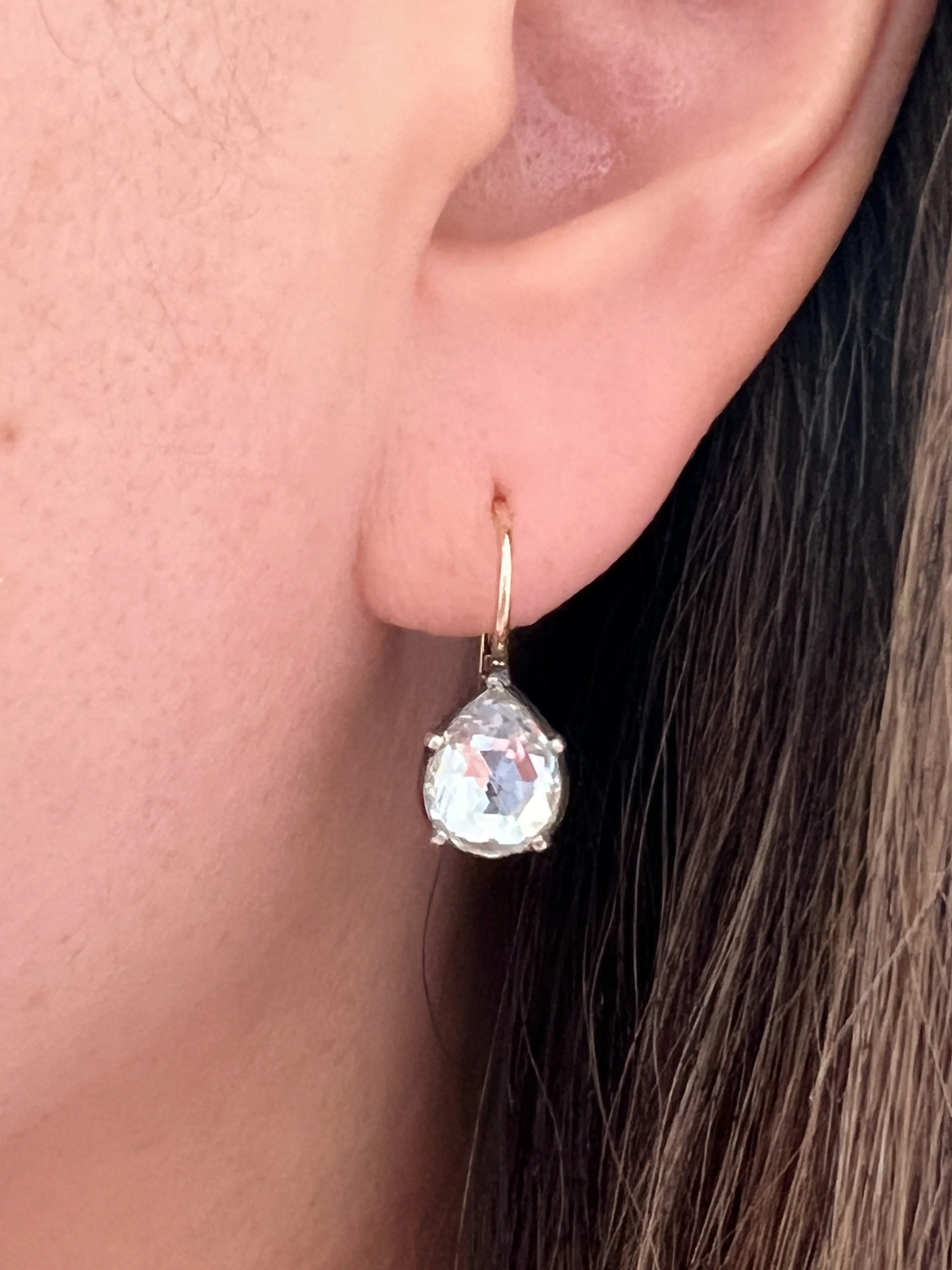 Small Pear White Topaz 'Georgian' Earrings