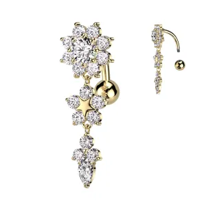 Star Pressed Reverse Bouquet Belly Bar with Gold Plating