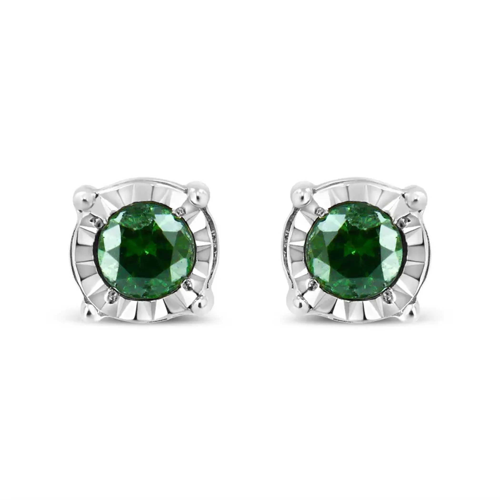 Sterling Silver Rose Cut Treated Green Diamond Solitaire Stud Earrings (0.25 cttw, Green Color, I2-I3 Clarity)