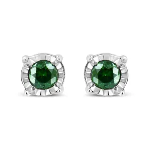 Sterling Silver Rose Cut Treated Green Diamond Solitaire Stud Earrings (0.25 cttw, Green Color, I2-I3 Clarity)