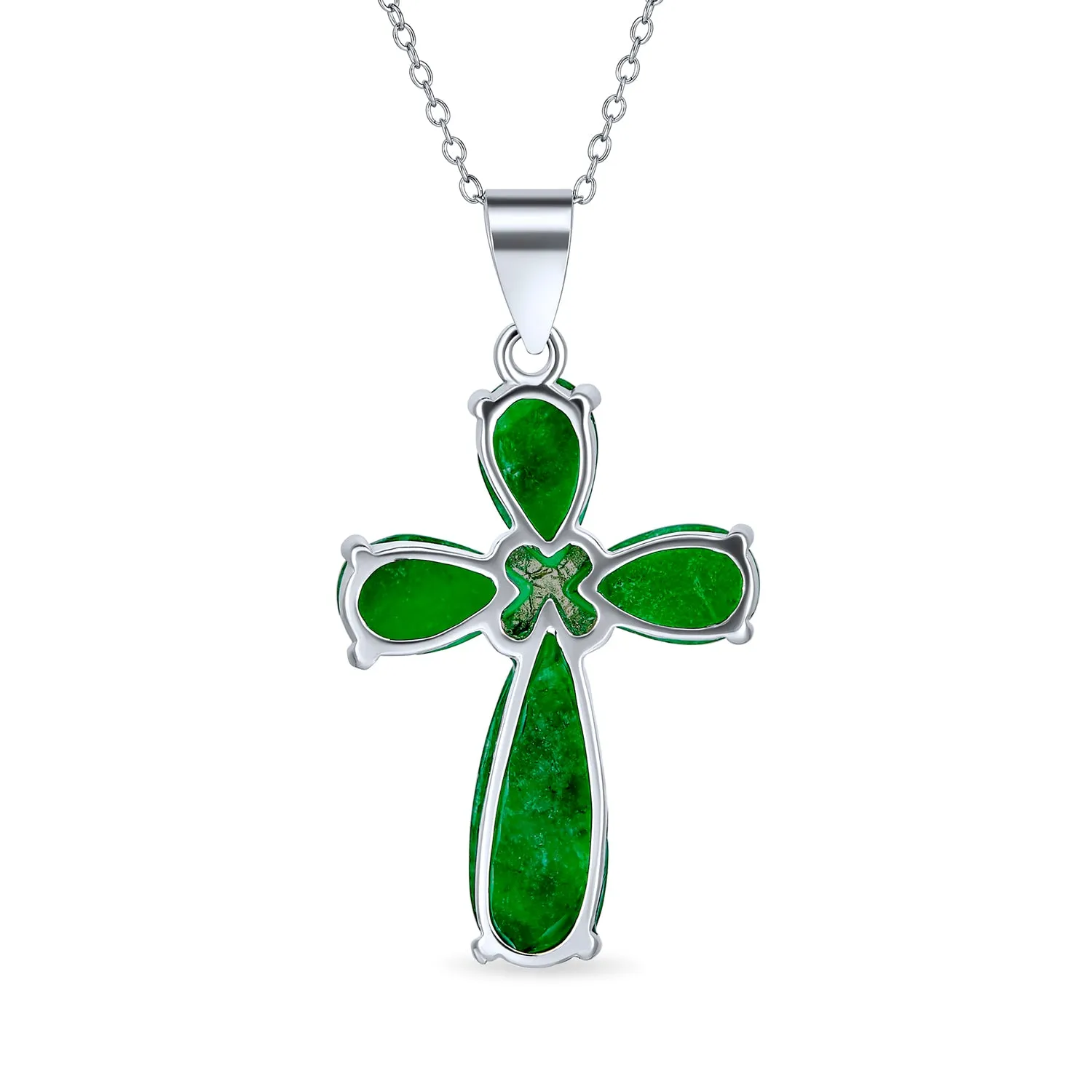 Timeless Fashion Black Onyx Green Jade Cross Pendant Necklace in Sterling Silver