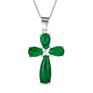 Timeless Fashion Black Onyx Green Jade Cross Pendant Necklace in Sterling Silver