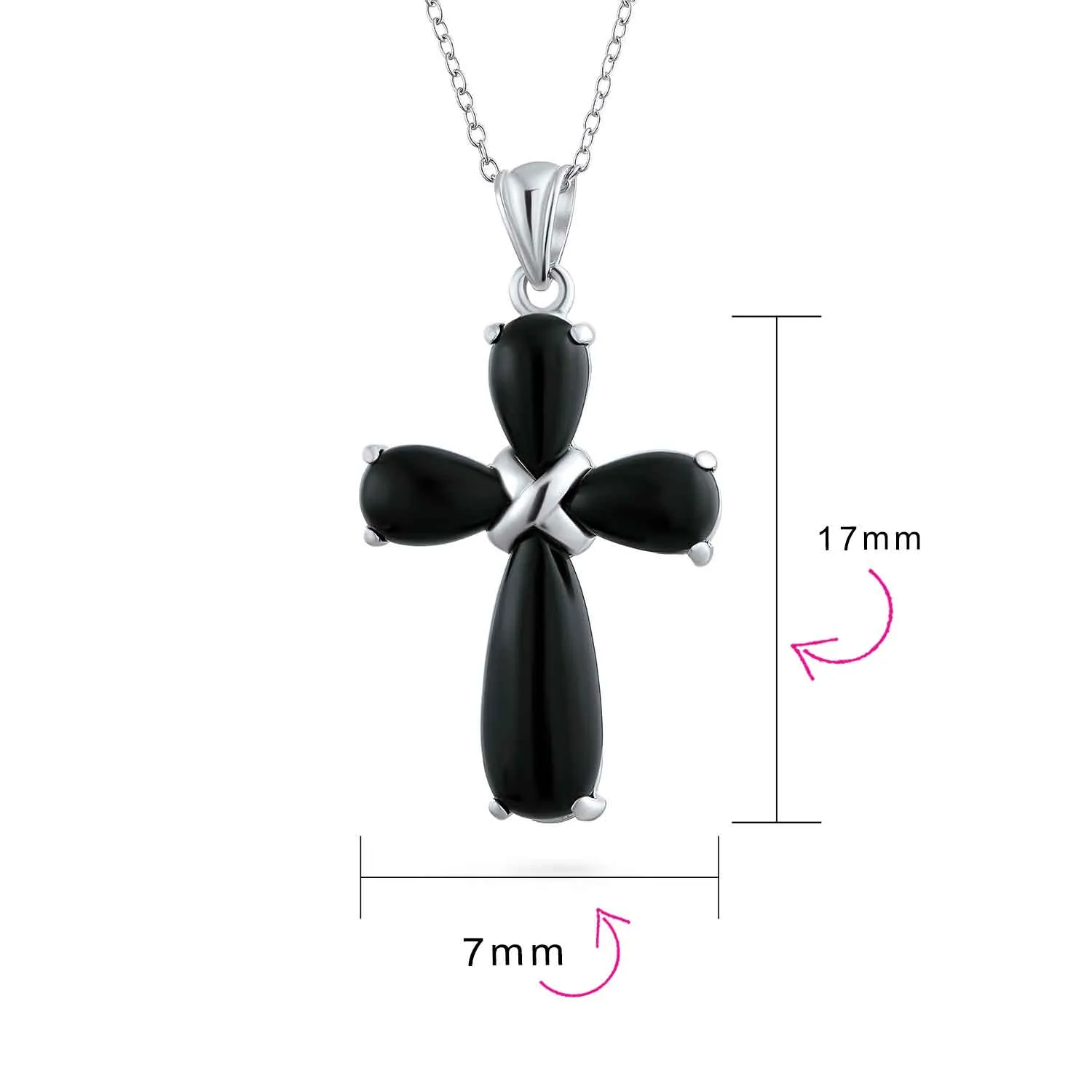 Timeless Fashion Black Onyx Green Jade Cross Pendant Necklace in Sterling Silver