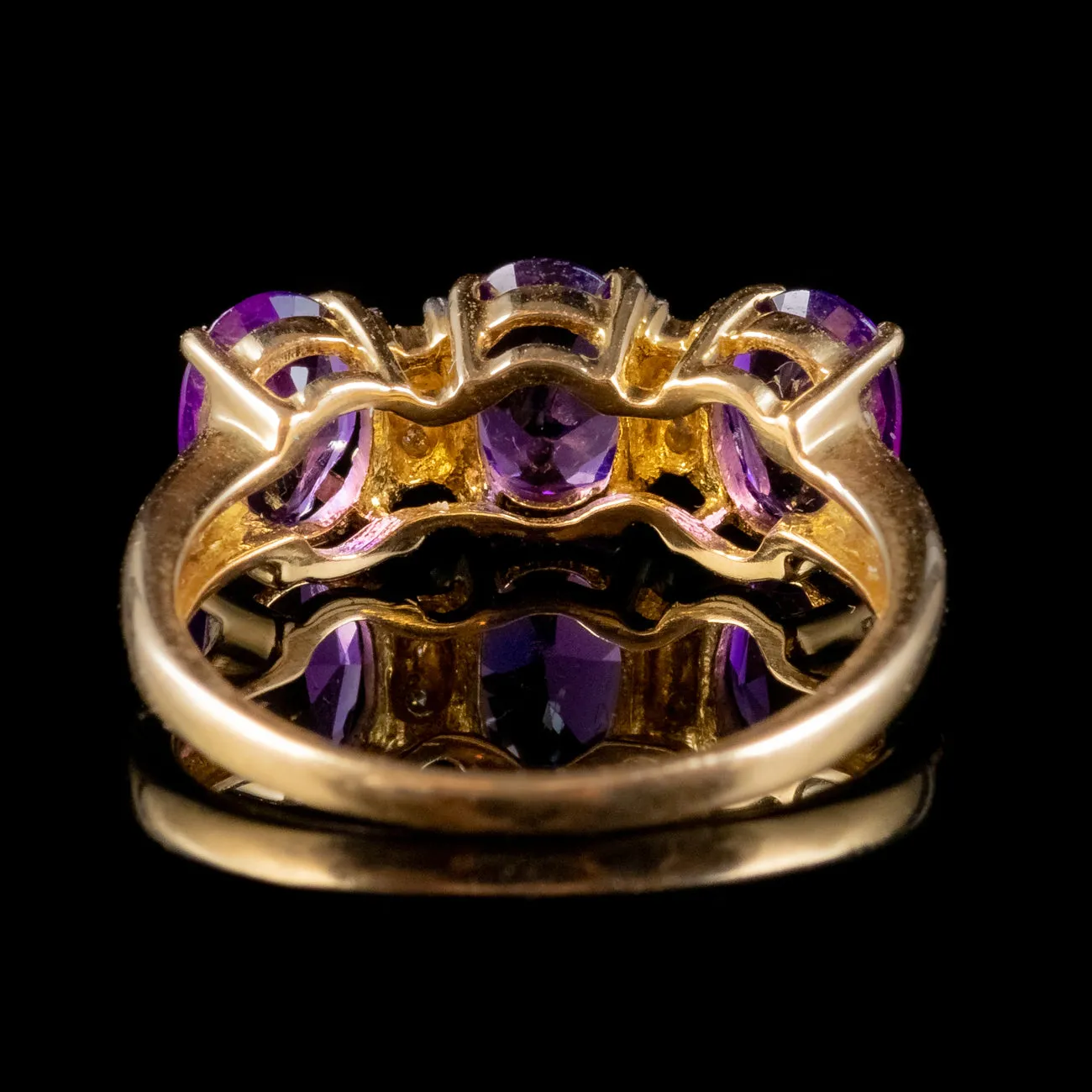 Victorian Style Amethyst Diamond Trilogy Ring 18ct Gold 2.40ct Of Amethyst