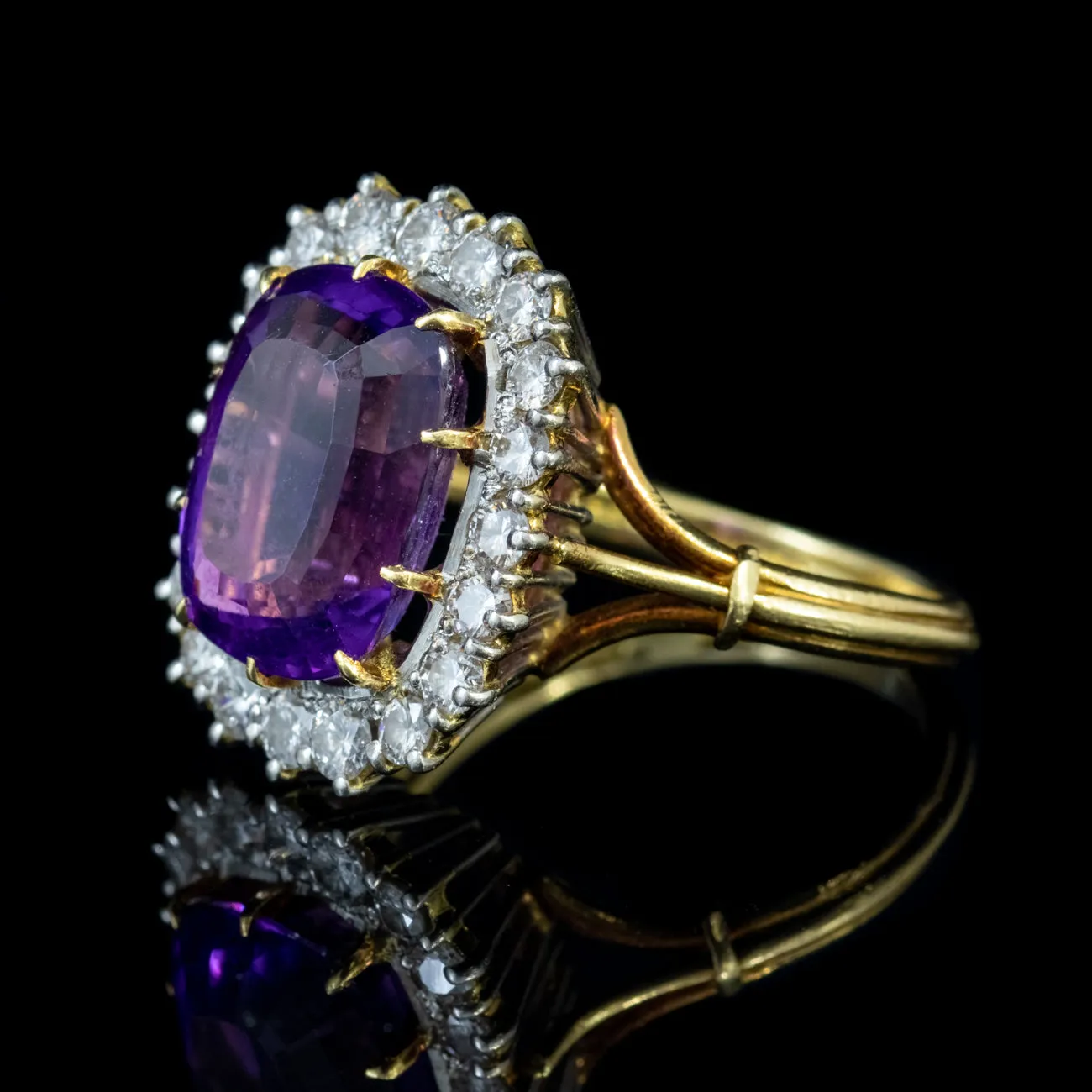 Vintage Amethyst Diamond Ring 18Ct Gold 6Ct Amethyst Dated 1974