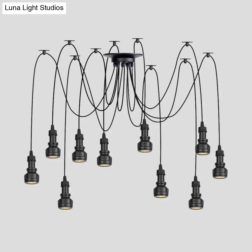 Water Pipe Multi Light Chandelier - Farmhouse-Style Black Iron Swag LED Pendant