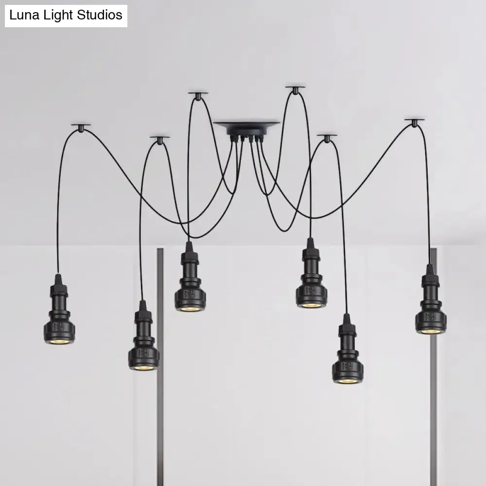 Water Pipe Multi Light Chandelier - Farmhouse-Style Black Iron Swag LED Pendant