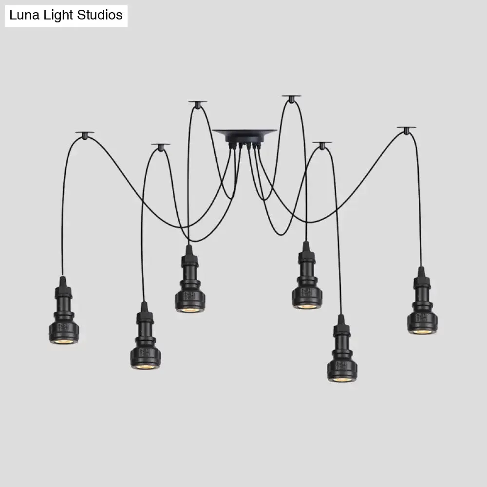 Water Pipe Multi Light Chandelier - Farmhouse-Style Black Iron Swag LED Pendant