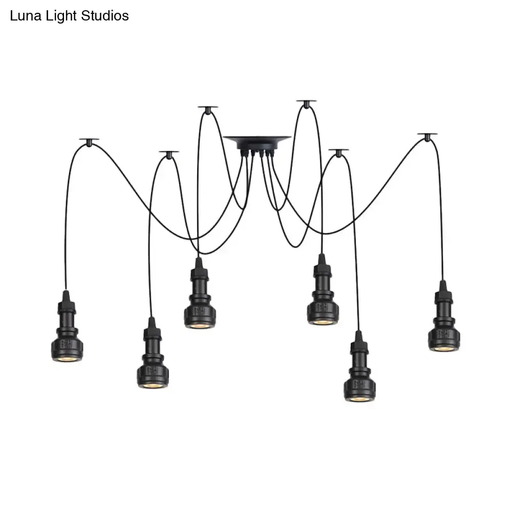 Water Pipe Multi Light Chandelier - Farmhouse-Style Black Iron Swag LED Pendant