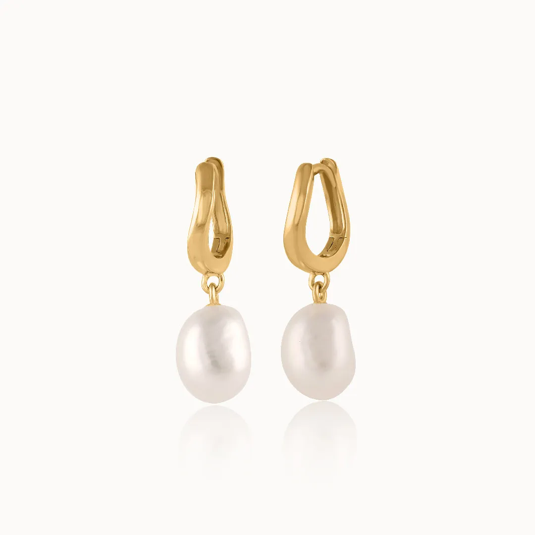 Wave Pearl Drop Earrings