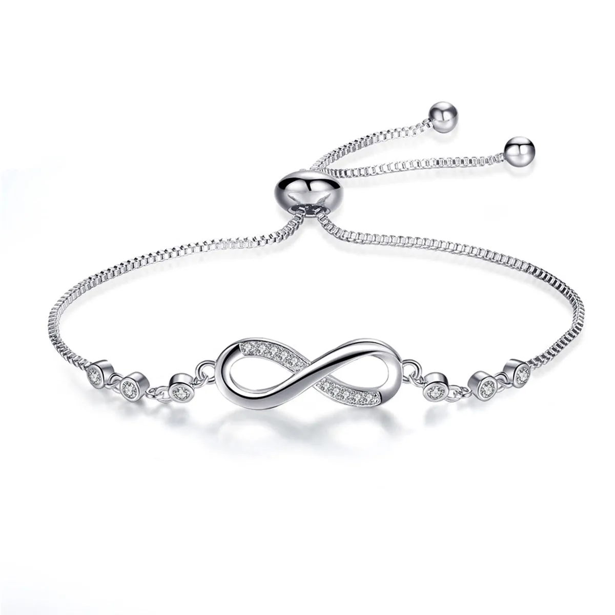 Womens 8 Shape Link Bracelet Adjustable Steel CZ Rhinestone Infinity Charm Anklet Bangle for her Valentines Mother Day Gift