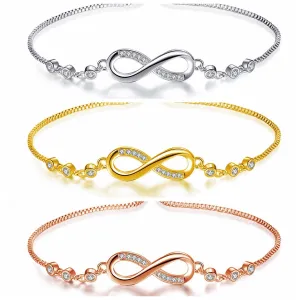 Womens 8 Shape Link Bracelet Adjustable Steel CZ Rhinestone Infinity Charm Anklet Bangle for her Valentines Mother Day Gift